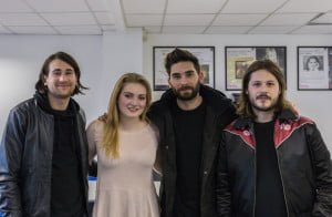 Fenella with You Me At Six band members (left to right) Chris, Matt and Max. (Image from Robert Male Photography